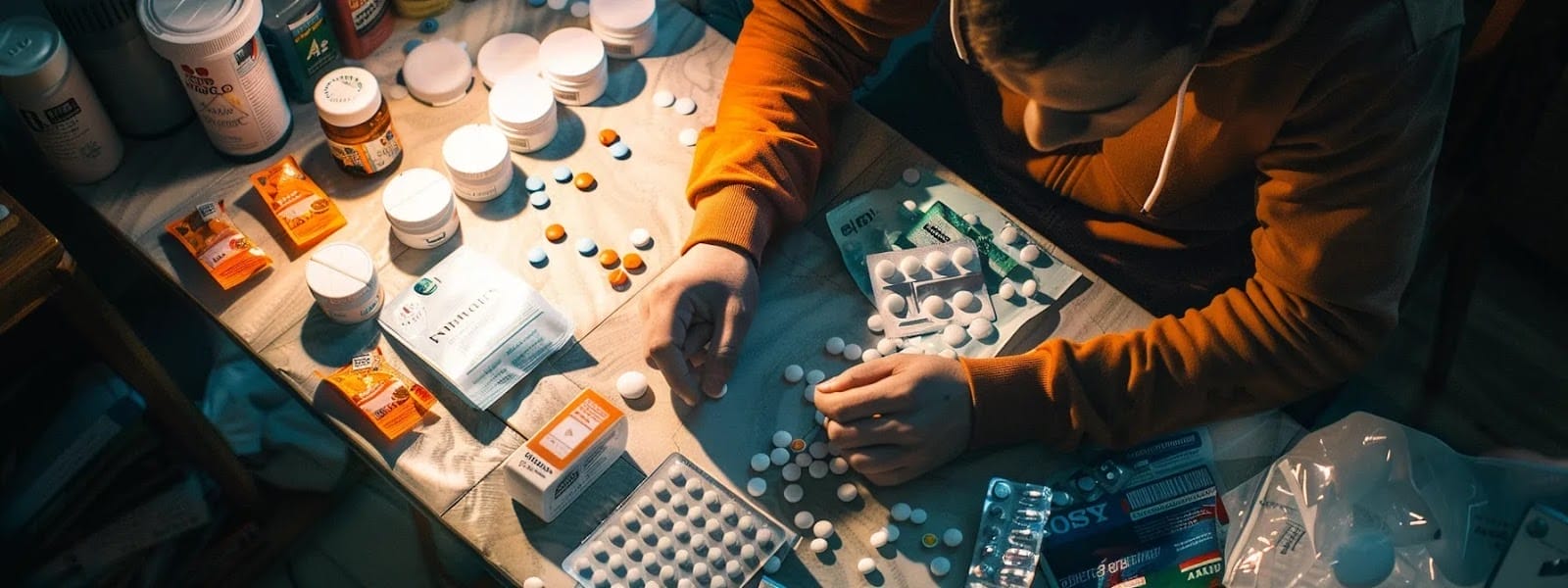 a person examining various healthy alternatives to nicotine pouches in a well-lit room, surrounded by resources and support materials for quitting.