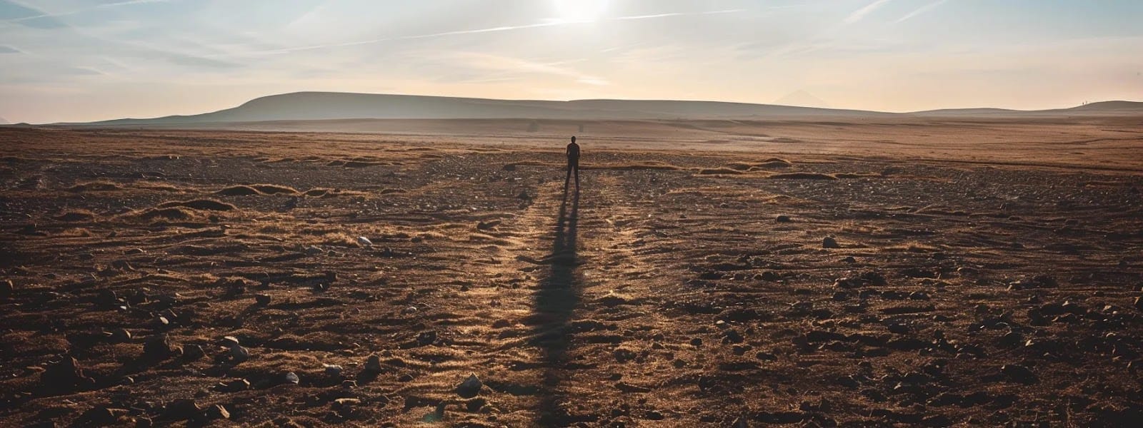 a shadow stretching across a barren landscape, symbolizing the long-term health risks of nicotine products.